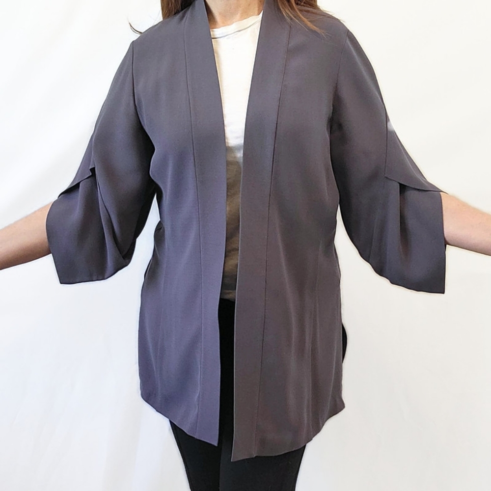 Eileen Fisher Slate Gray Open-Front Kimono Blazer